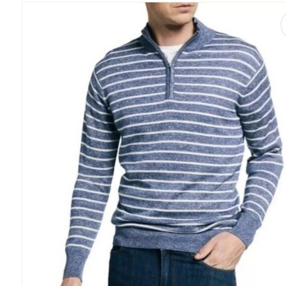 Peter Millar Merino Wool Linen Blend Striped 1/4 Zip Knit Sweater Size XL EUC - Picture 1 of 11